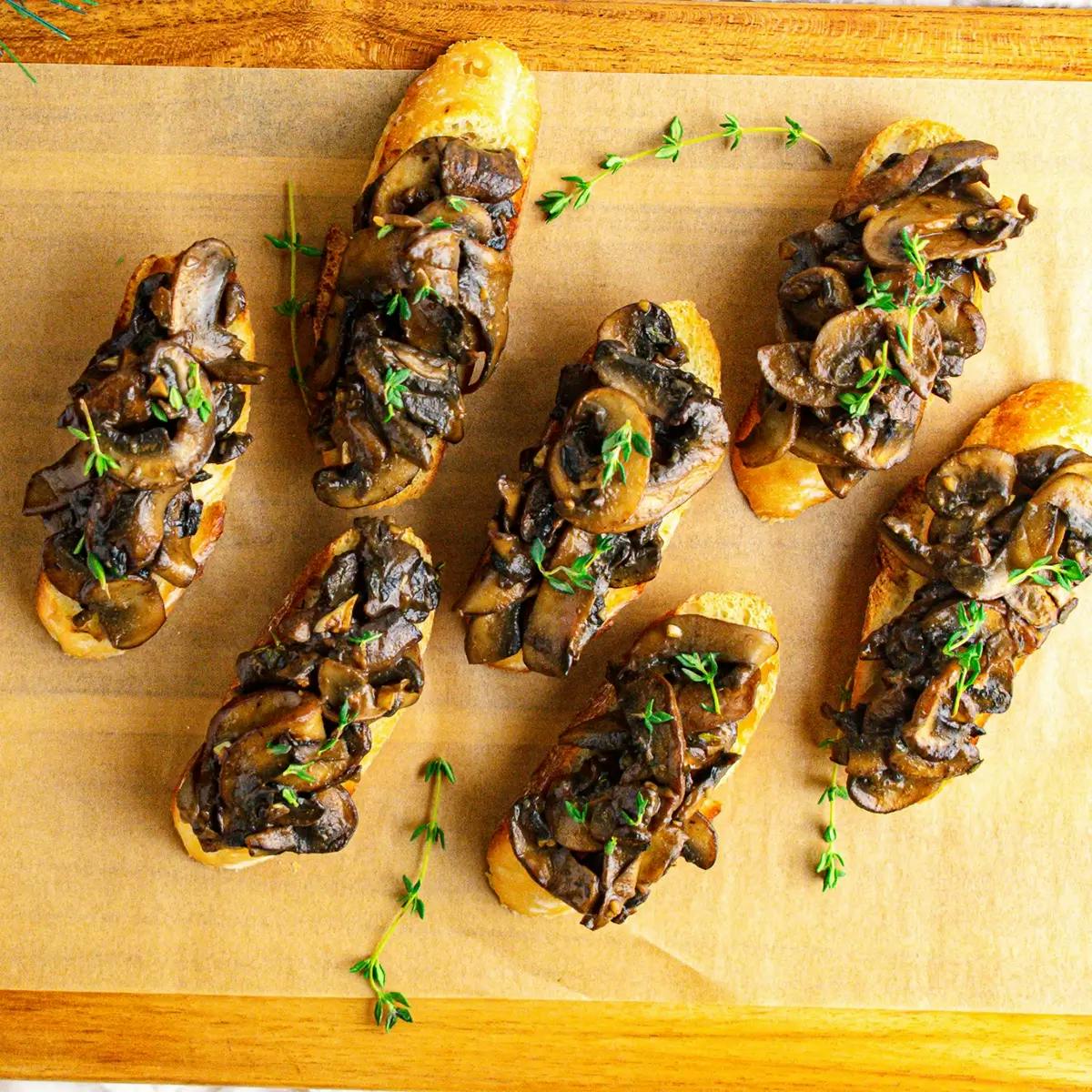 The finished mushroom Christmas appetizer for holiday parties.