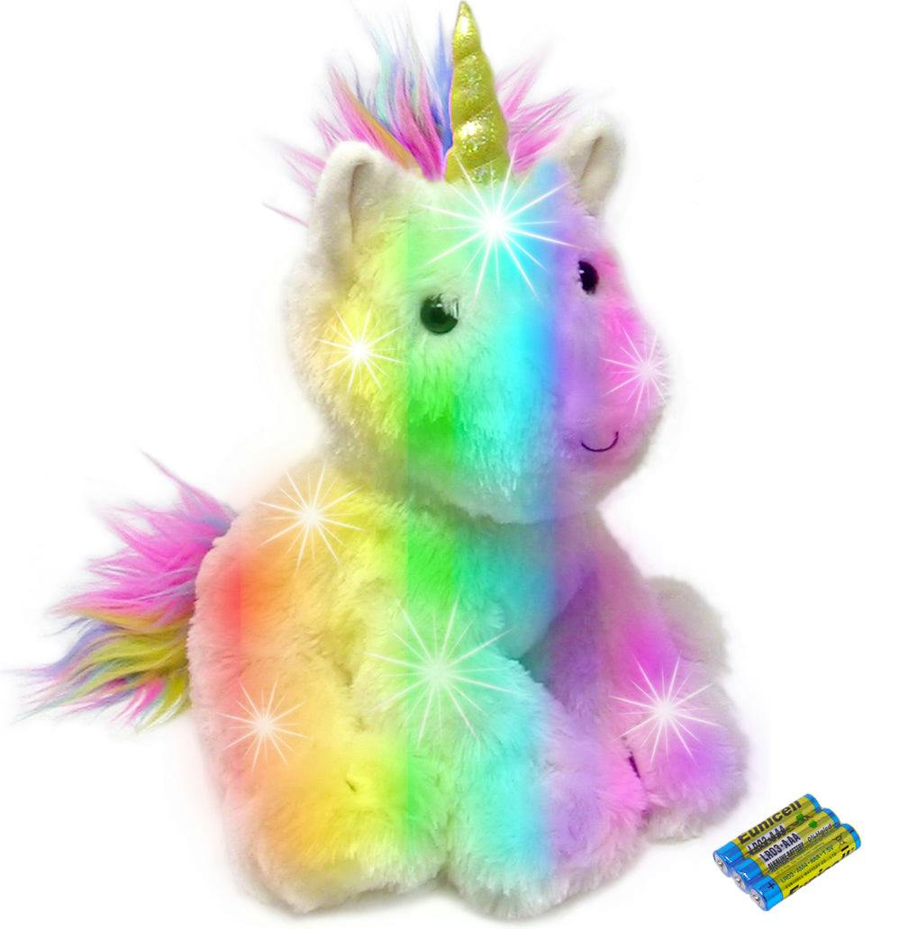 Rainbow Lites Unicorn Night Light Plush LED Light Up Stuffed Animal (16 inch, Batteries Included) by The Noodley