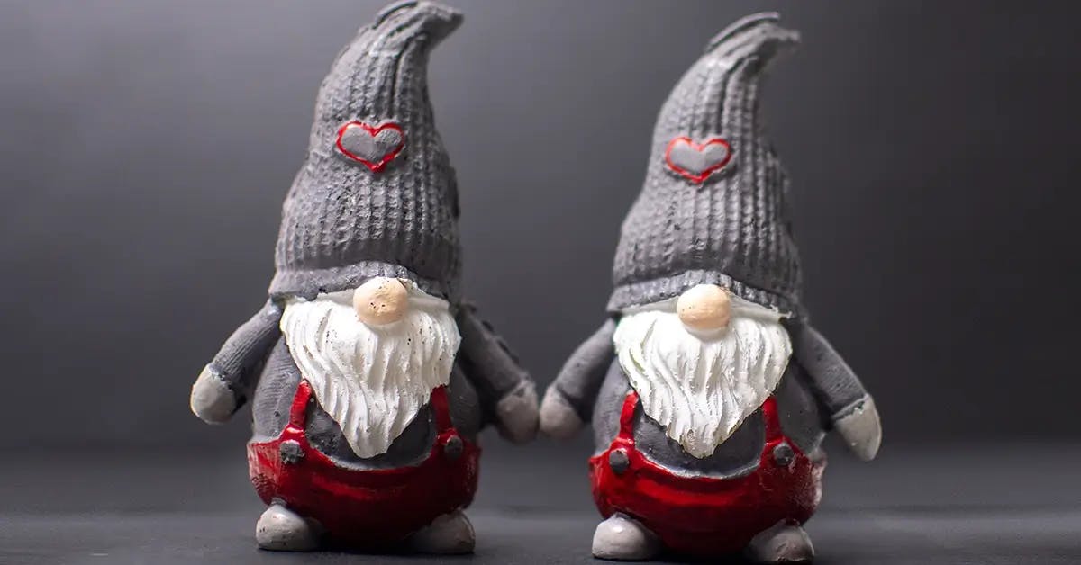 Two traditional Swedish gnomes representing the Tomte elfin spirits of Christmas.