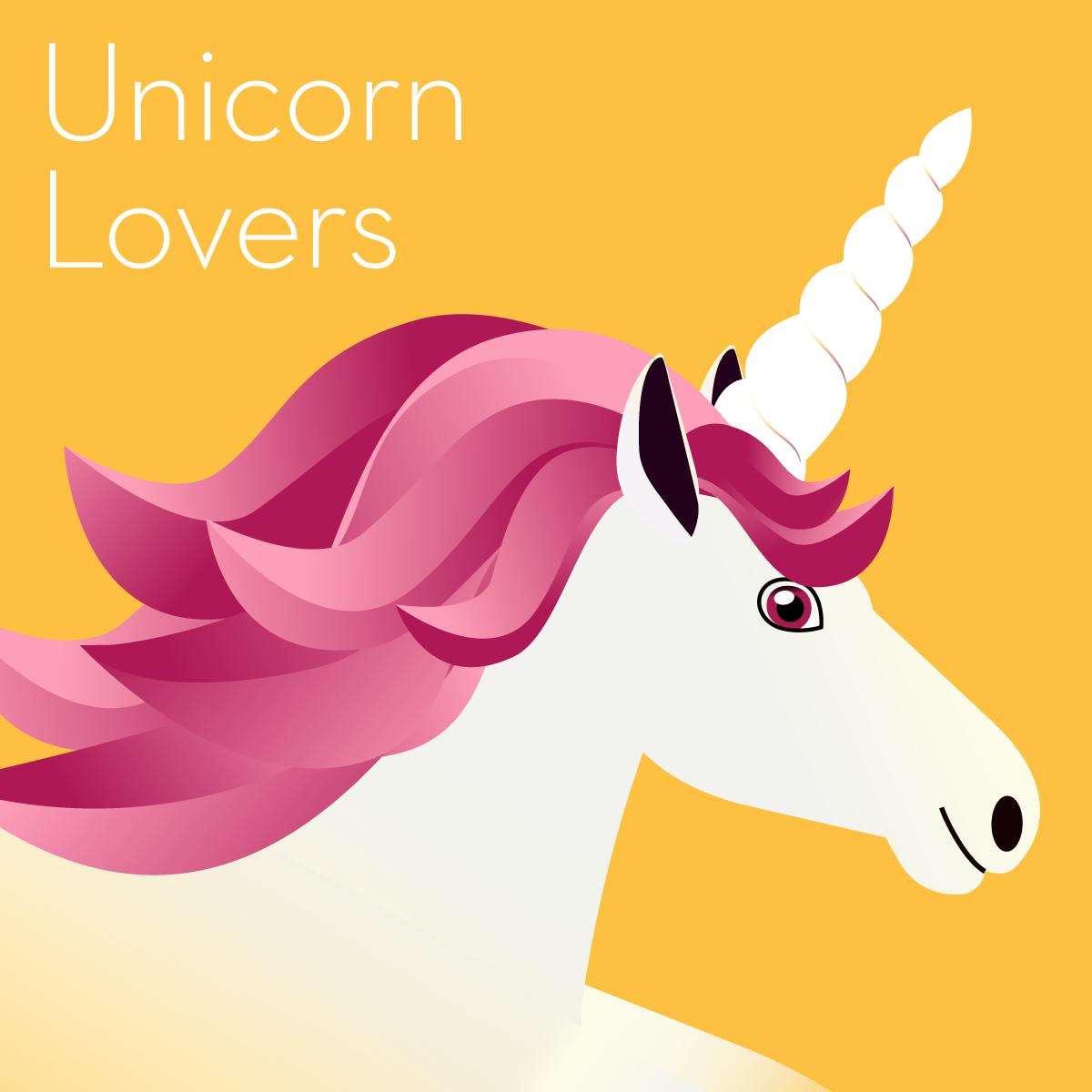 Illustration of a gift guide containing unicorn toys. Shows a white unicorn with a pink mane on an orange background.
