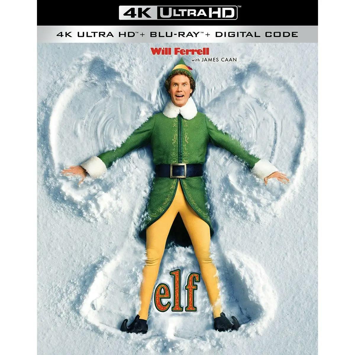 Box art for the Blu-ray and 4K version of the classic Christmas movie “Elf.”