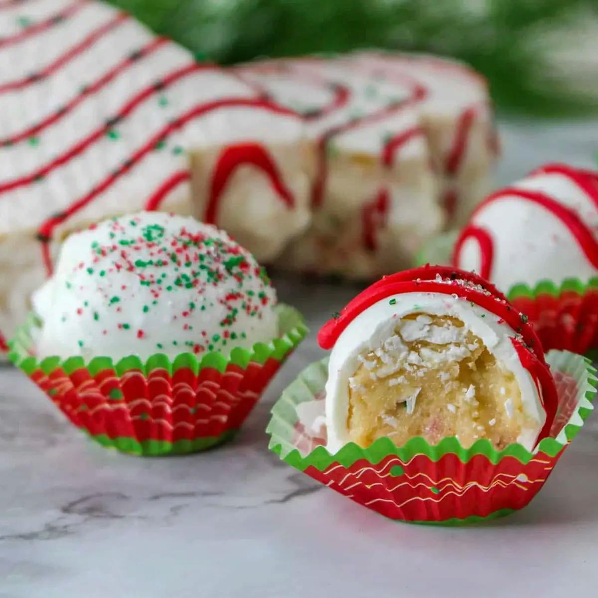 Holiday truffles made with Little Debbie Christmas Tree Cakes.