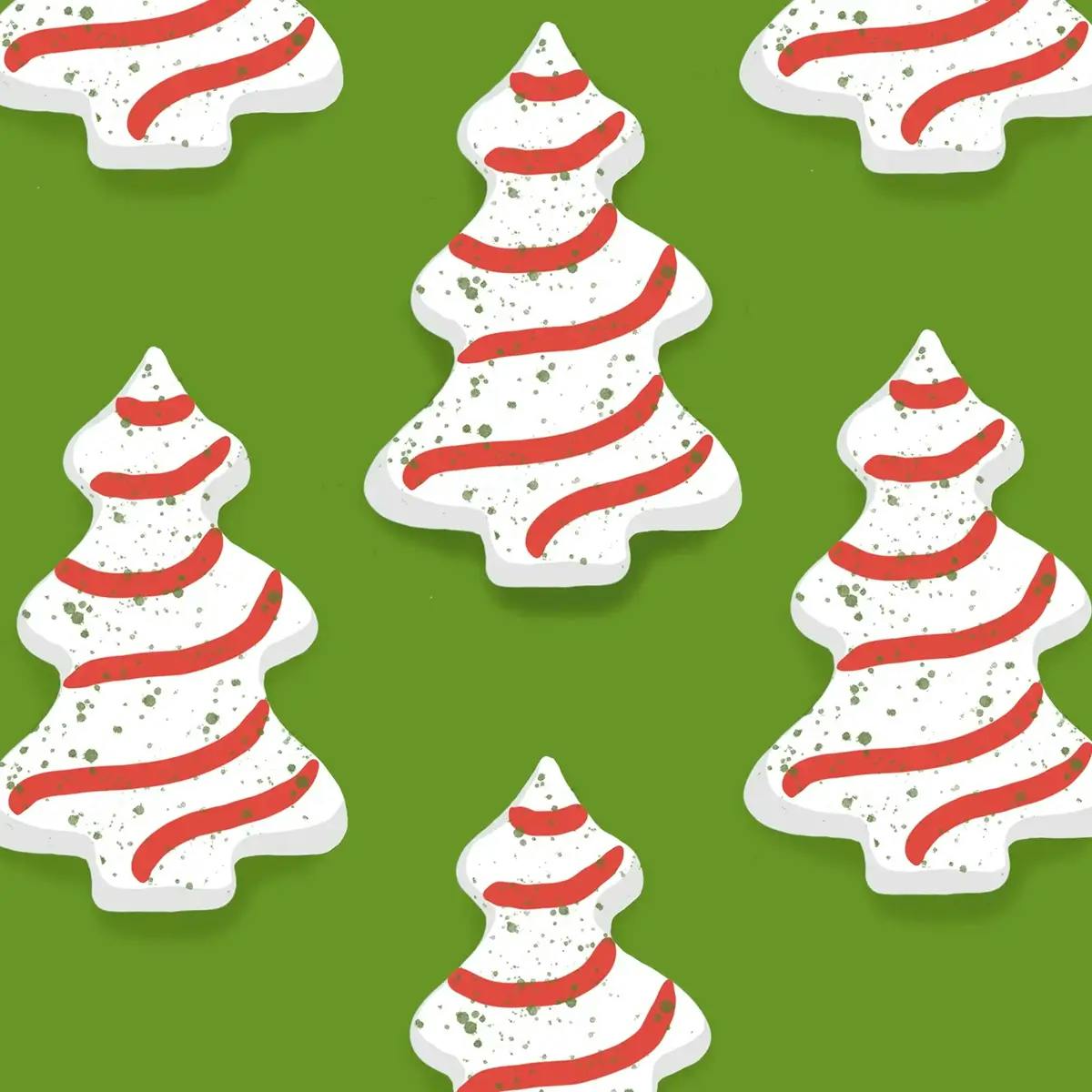 Illustration of Little Debbie Christmas Tree Cakes.