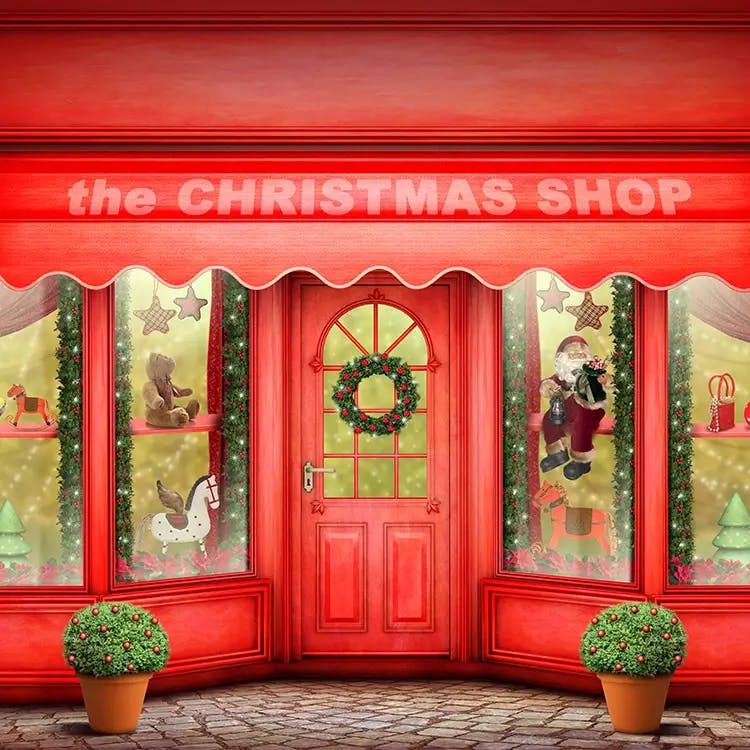 Illustration of front of Christmas shop