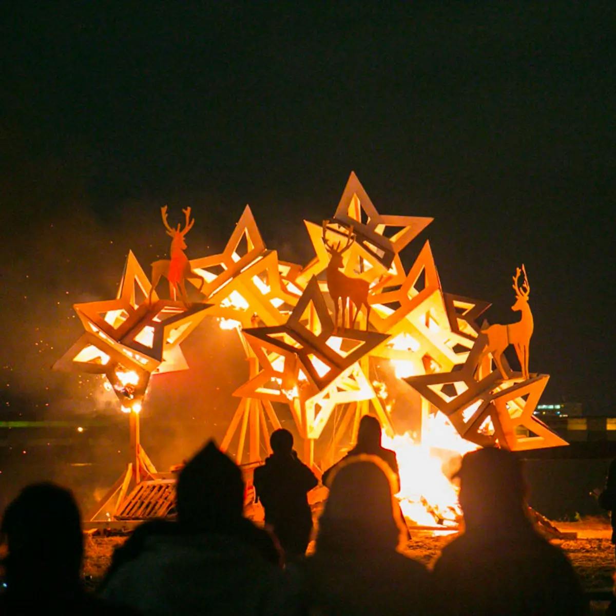 Ornate bonfire in Louisiana during New Orleans’ festival of the Bonfires.