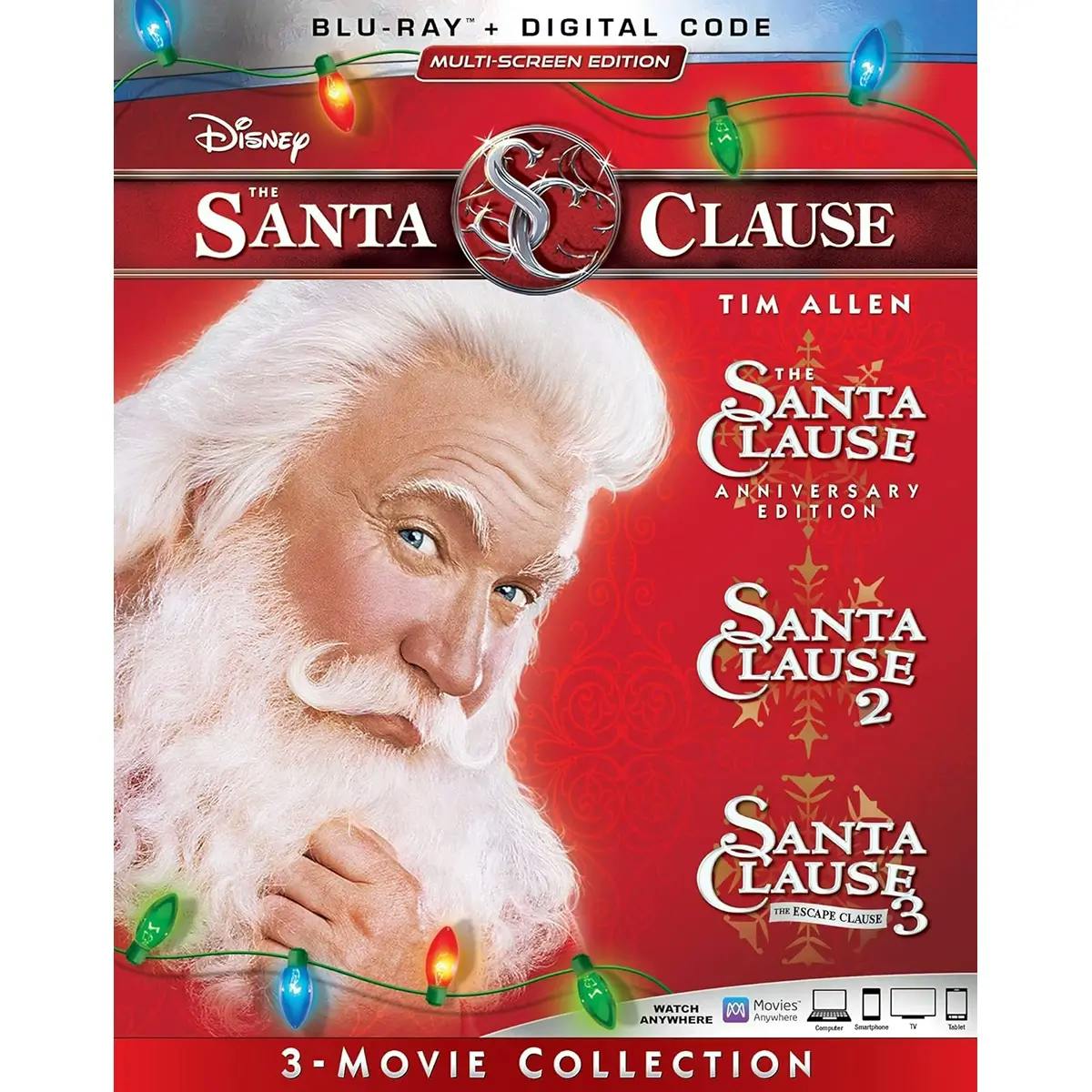Box art for a Blu-ray containing all three “Santa Clause” movies.